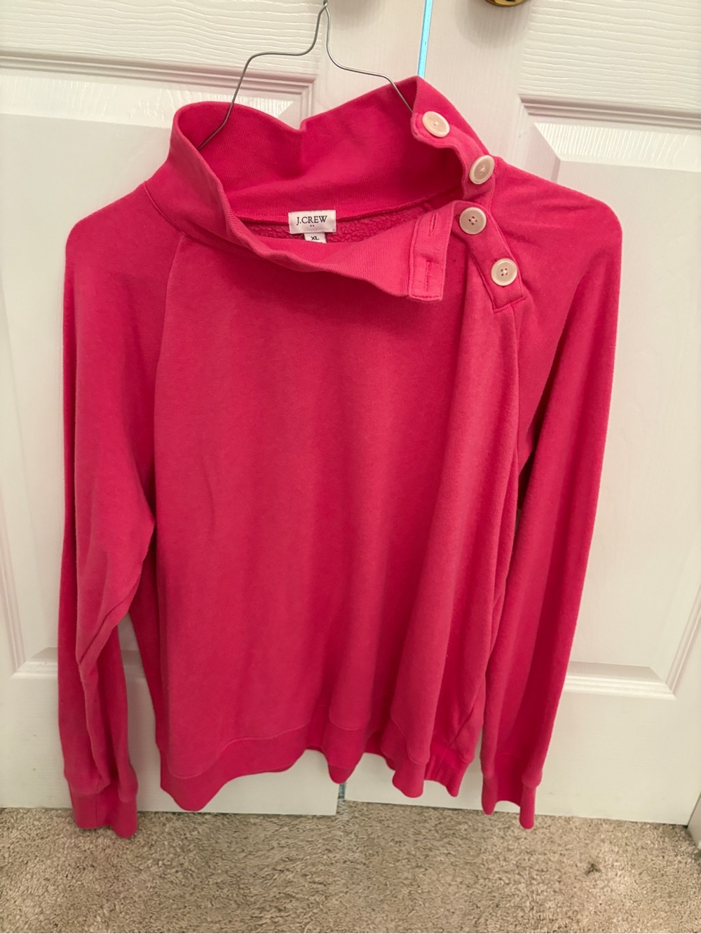 J. Crew Pink Button-Shoulder Mock Neck Sweatshirt Top XL